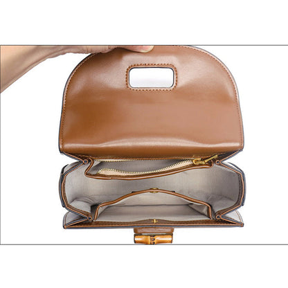 Genuine Leather Inspired Retro Bamboo Top Handle Mini Bag