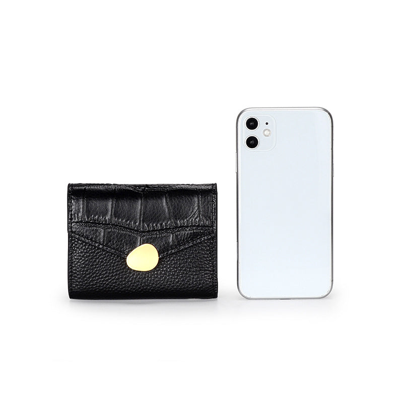 Crocodile Pattern Top Grain Leather Short Wallet Purse