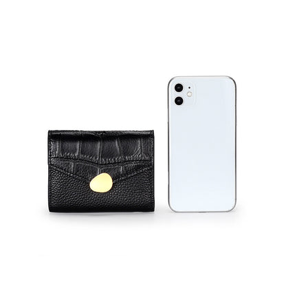 Crocodile Pattern Top Grain Leather Short Wallet Purse