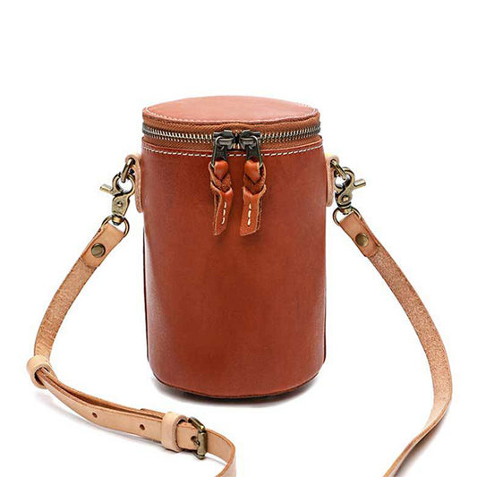 Retro Vegetable Tanned Leather Small Bucket Bags Genuine Leather Purses