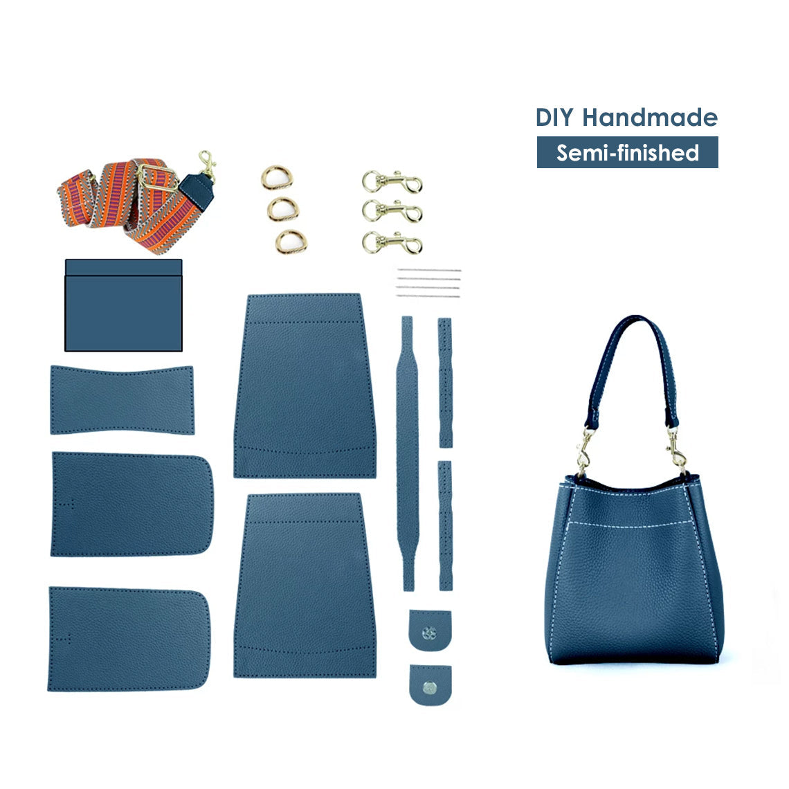 HANDSEWGIFT Women Bucket Bag Top Grain Leather DIY Kit