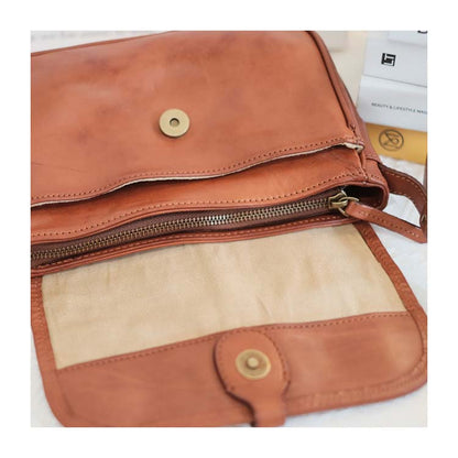 Vegetable Tanned Leather Messenger Bag Small Square Purse