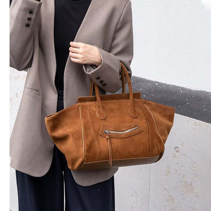 Large Capacity Suede Smile Handbag in Retro Street Style