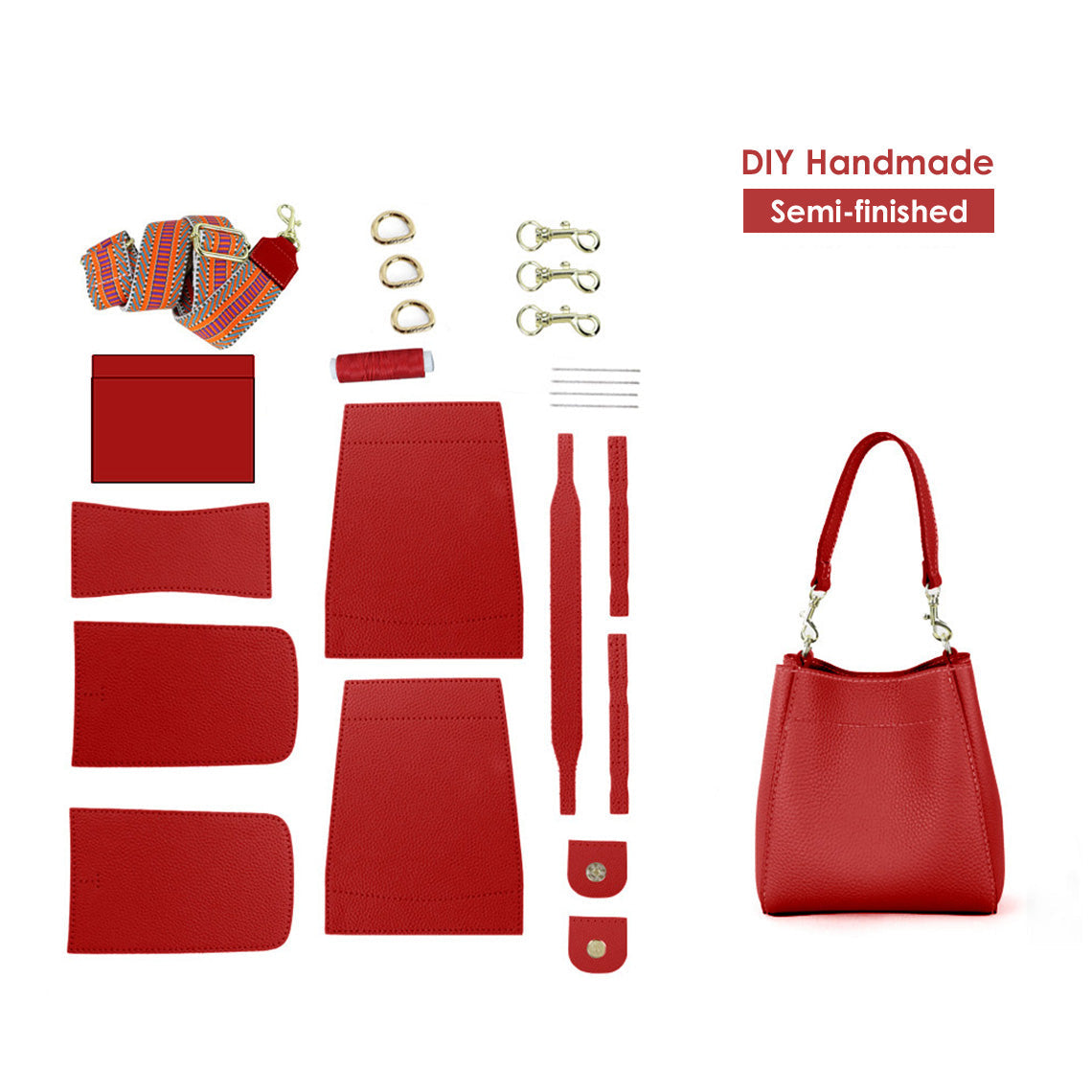 HANDSEWGIFT Women Bucket Bag Top Grain Leather DIY Kit