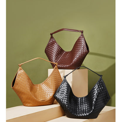 Large Capacity Woven Leather Underarm Bag for Daily Commute