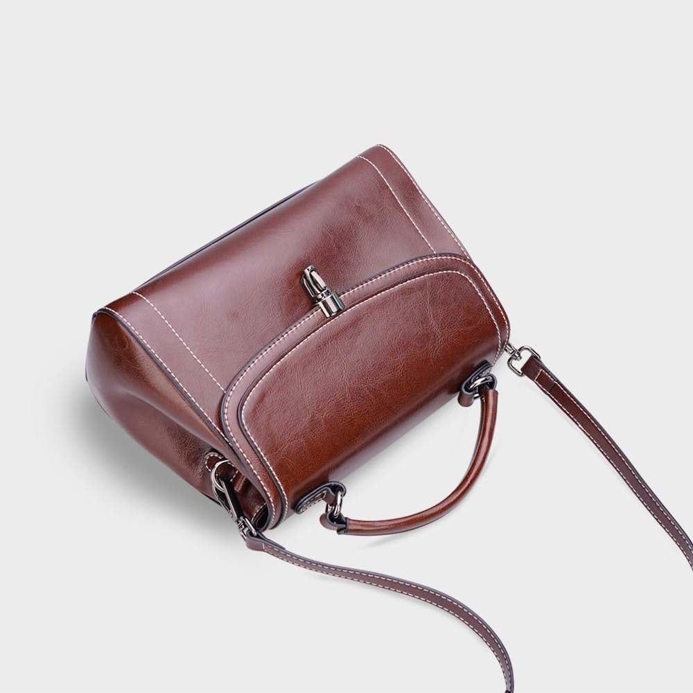Genuine Leather Handbag - Top Grain Cowhide Square Bag