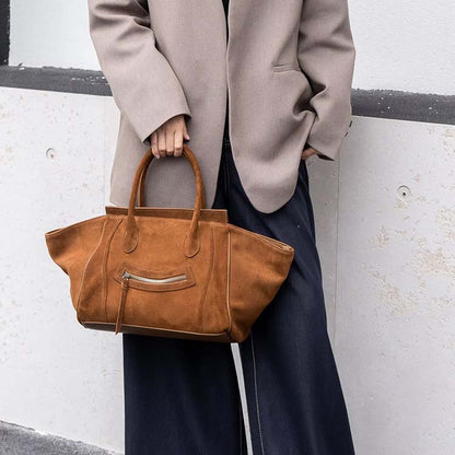 Large Capacity Suede Smile Handbag in Retro Street Style