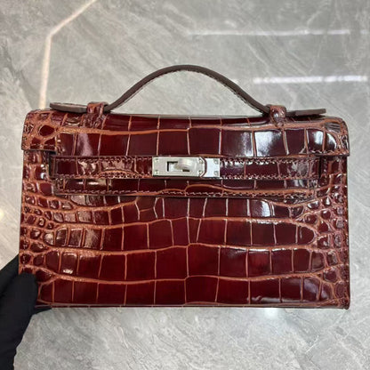 Crocodile Embossed Leather Clutch Bag | 10 Colors