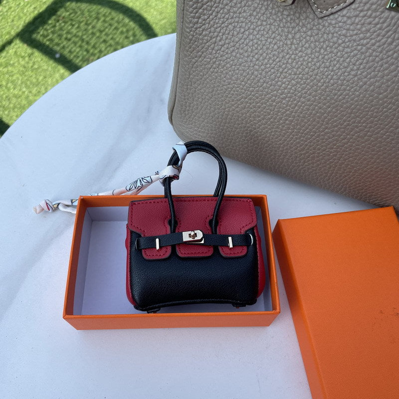Inspired Mini Burkin Handbag Charm Vegan Leather Earphone Storage Bag