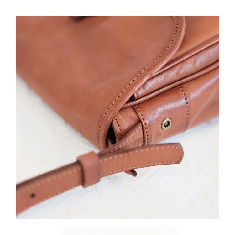Vegetable Tanned Leather Messenger Bag Small Square Purse