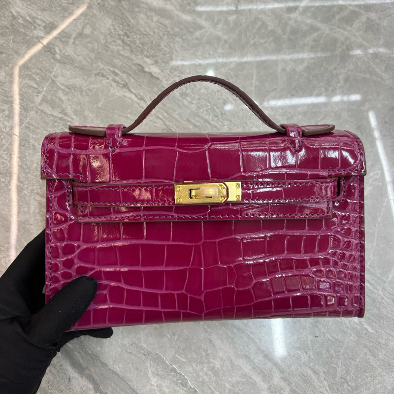 Crocodile Embossed Leather Clutch Bag | 10 Colors