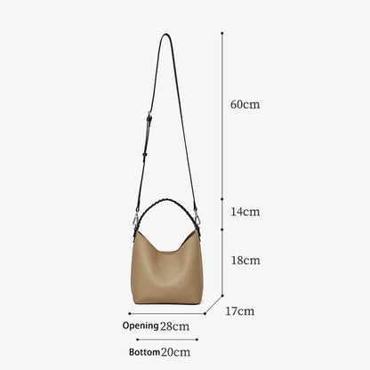 Premium Soft Top Grain Leather Bucket Bag - Minimalist Hobo Tote with Inner Pouch