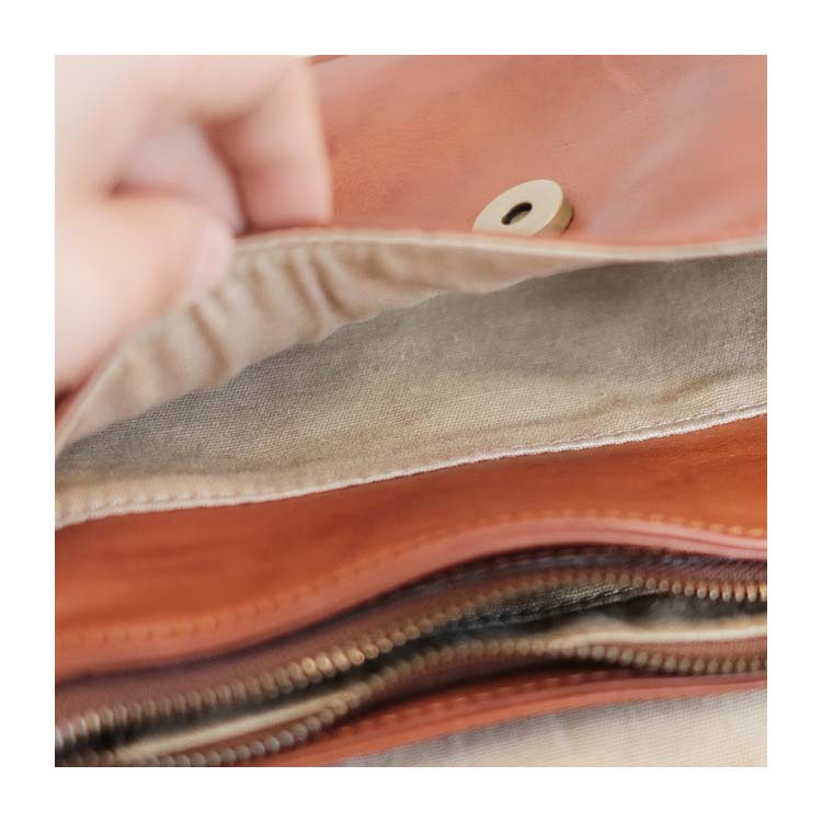 Vegetable Tanned Leather Messenger Bag Small Square Purse