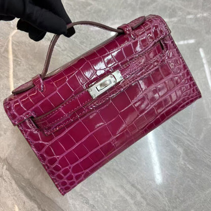 Crocodile Embossed Leather Clutch Bag | 10 Colors
