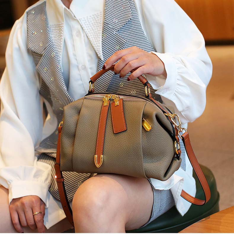 Togo Leather Boston Bag | Cowhide Crossbody Satchel