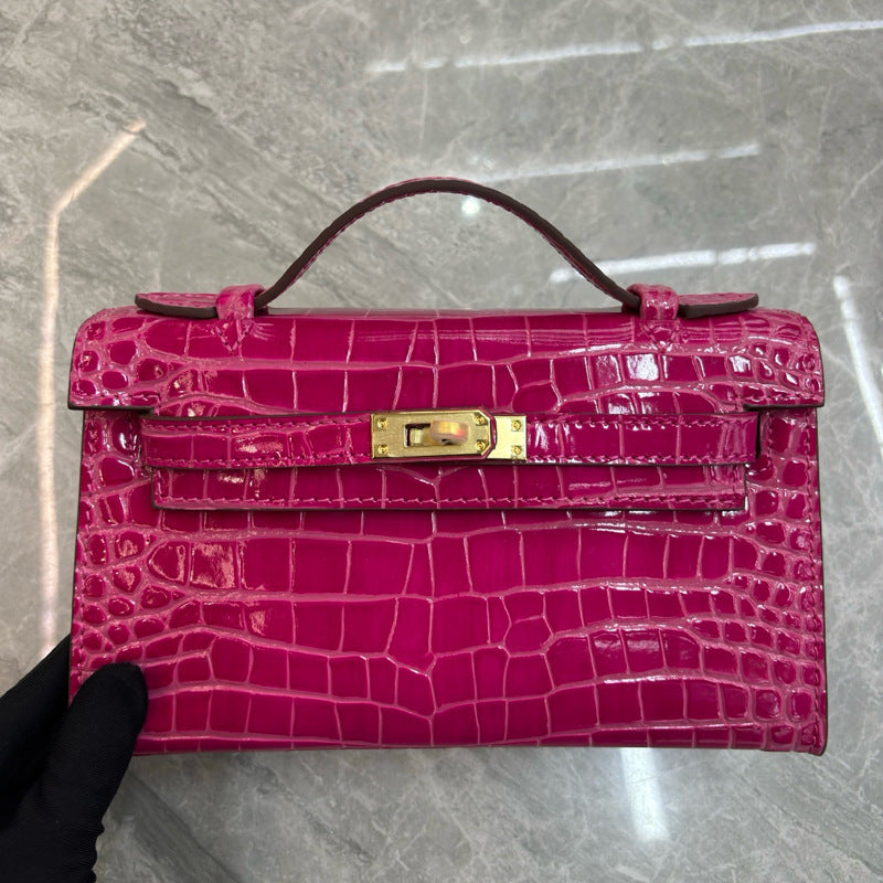 Crocodile Embossed Leather Clutch Bag | 10 Colors