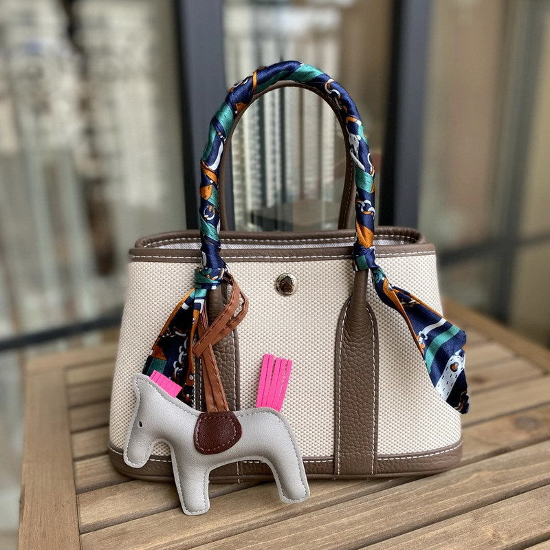 Canvas & Leather Inspired Garden Party Bag Contrast Color Handbags for Woman