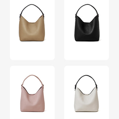 Premium Soft Top Grain Leather Bucket Bag - Minimalist Hobo Tote with Inner Pouch