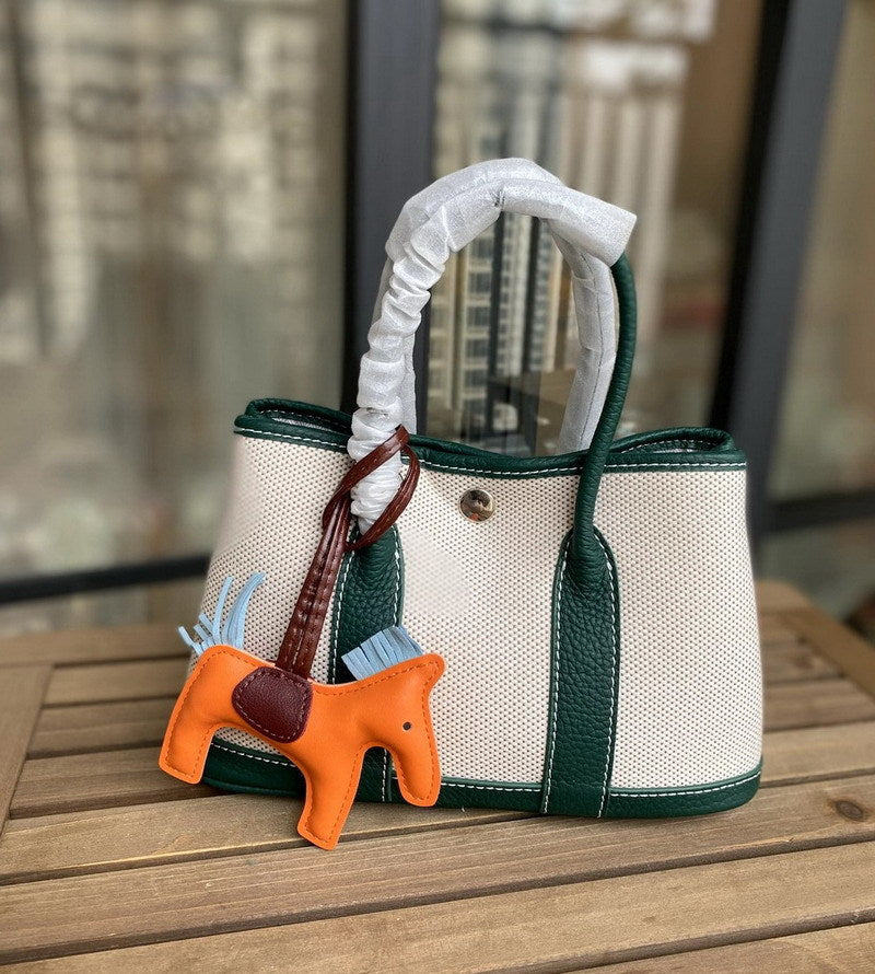 Canvas & Leather Inspired Garden Party Bag Contrast Color Handbags for Woman