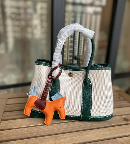 Canvas & Leather Inspired Garden Party Bag Contrast Color Handbags for Woman