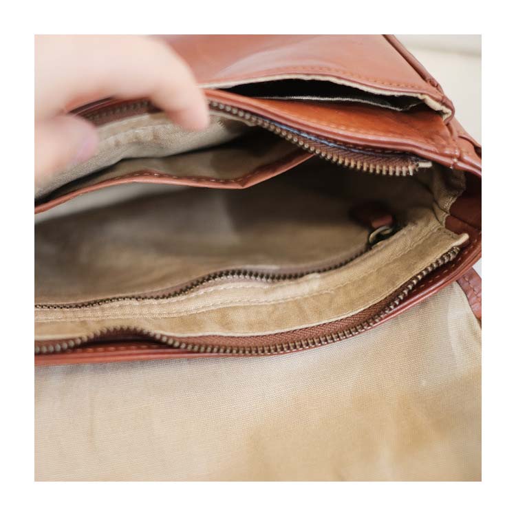 Vegetable Tanned Leather Messenger Bag Small Square Purse