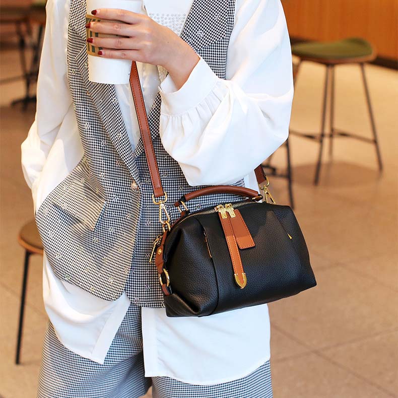 Togo Leather Boston Bag | Cowhide Crossbody Satchel