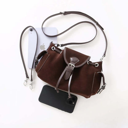 Suede Leather Multi-Pocket Crossbody Bag - Retro Spliced Edition