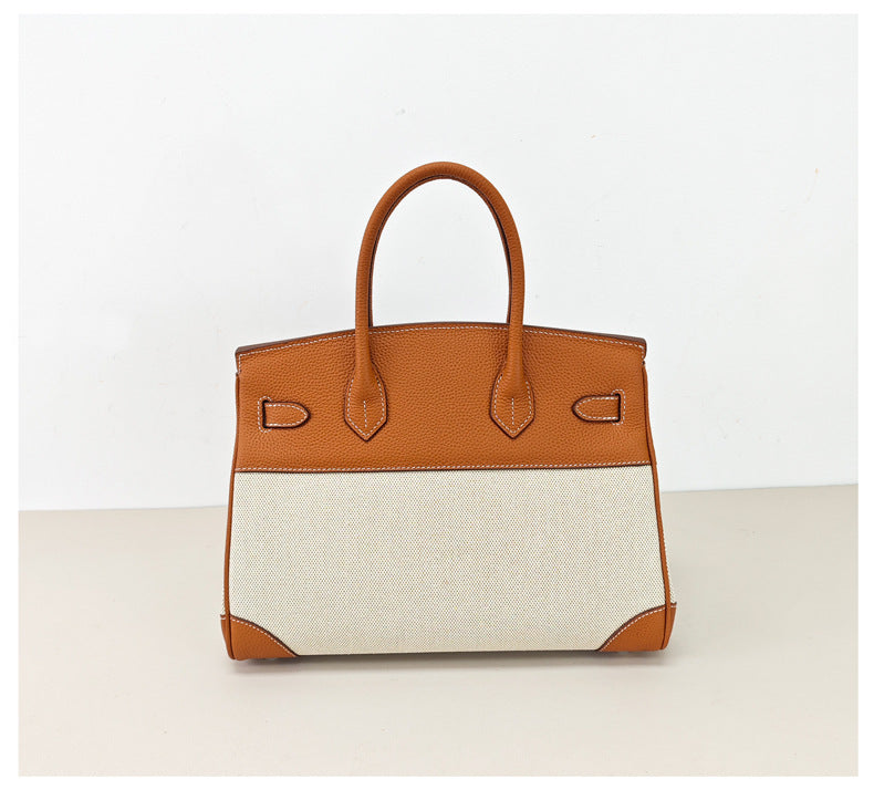 Inspired Berkin Toile Bag Canvas & Togo Leather Handbags