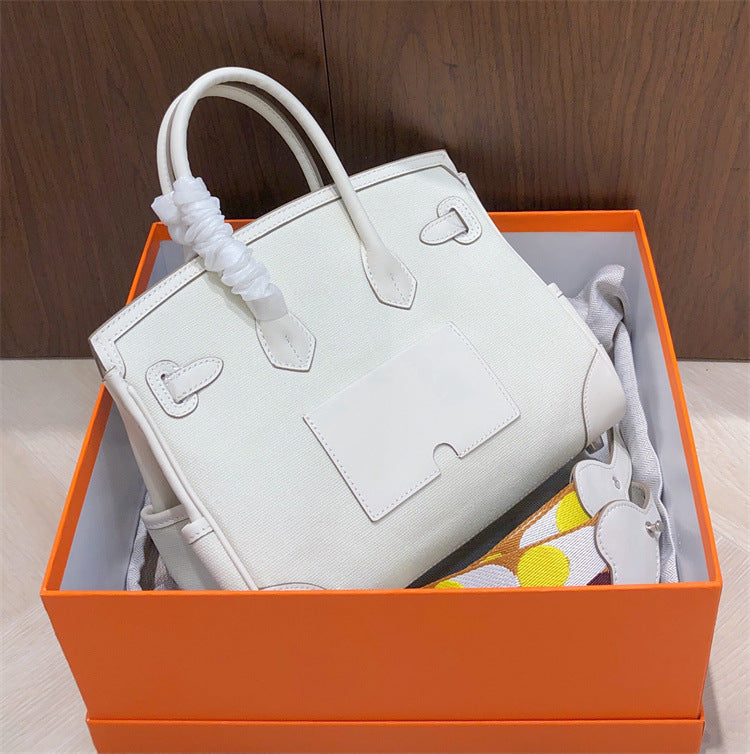 Inspired Berkin Bag Toile Canvas Swift Leather Handbags 25cm | Automatic 20% OFF at Checkout