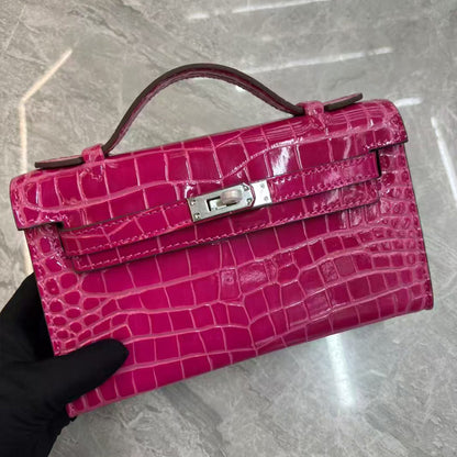 Crocodile Embossed Leather Clutch Bag | 10 Colors