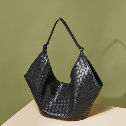 Large Capacity Woven Leather Underarm Bag for Daily Commute