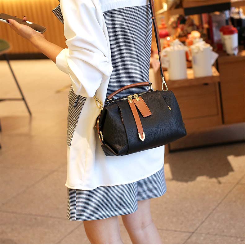 Togo Leather Boston Bag | Cowhide Crossbody Satchel
