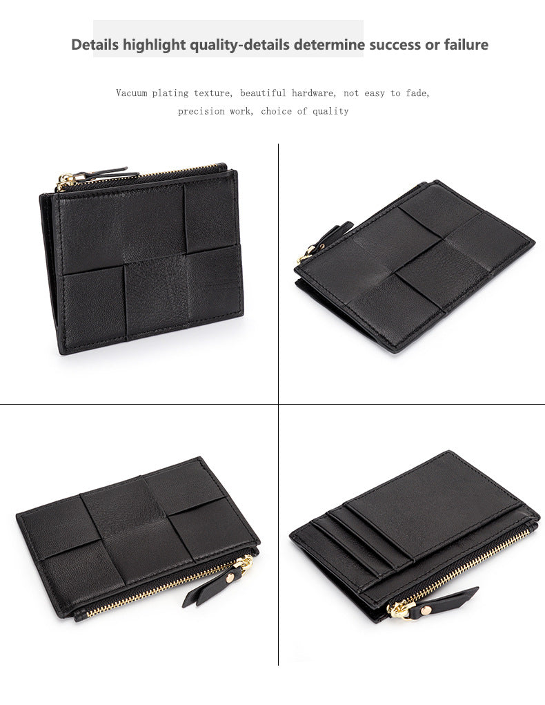 Sheep Leather Woven Slim Wallet Purse