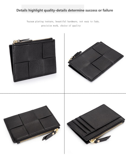 Sheep Leather Woven Slim Wallet Purse