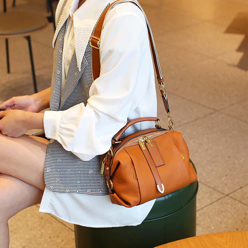 Togo Leather Boston Bag | Cowhide Crossbody Satchel