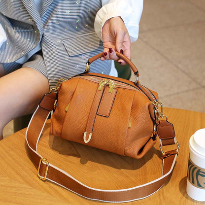 Togo Leather Boston Bag | Cowhide Crossbody Satchel
