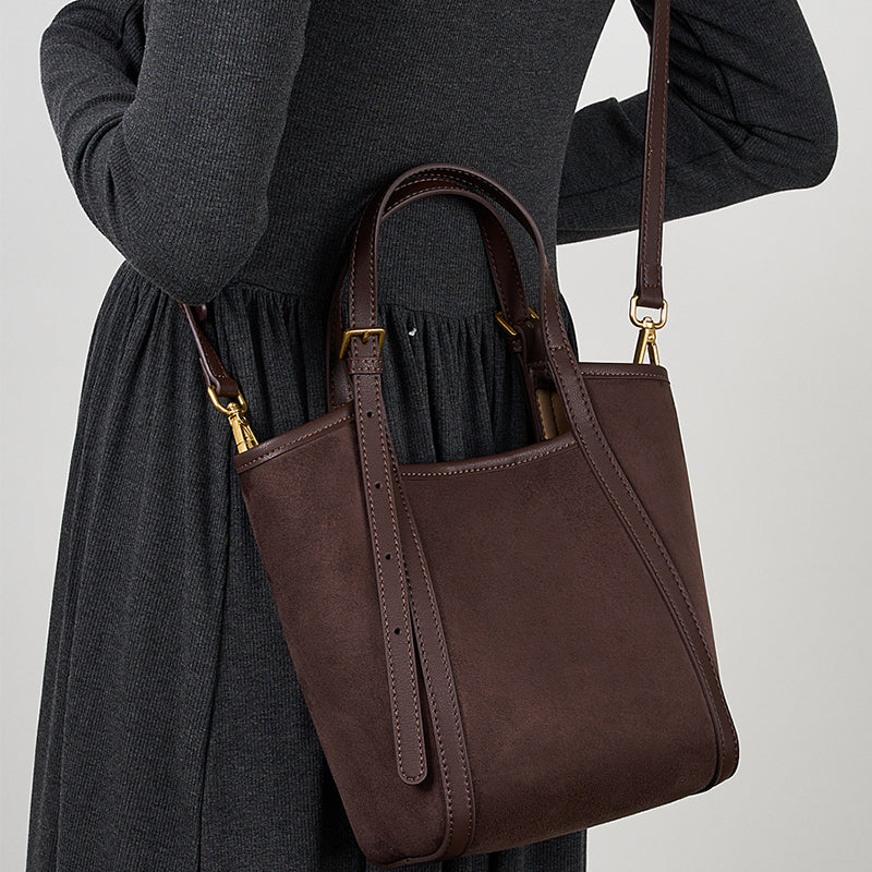 Vintage Suede Leather Tote | Large Capacity Commuter Bag