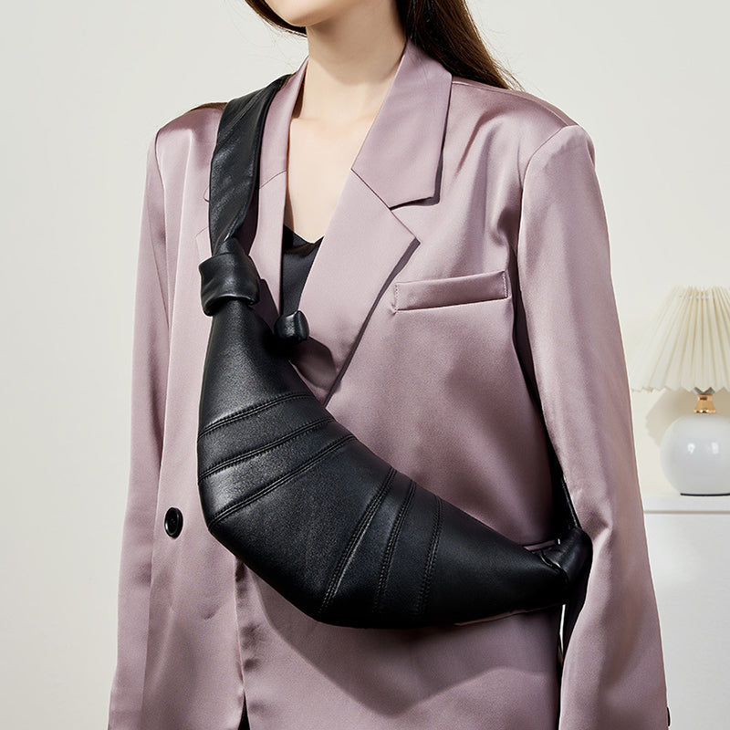 Premium Lambskin Leather Croissant Bag - Soft Hobo Crossbody Shoulder Purse