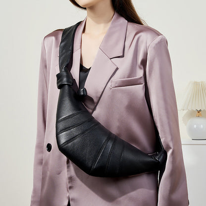 Premium Lambskin Leather Croissant Bag - Soft Hobo Crossbody Shoulder Purse