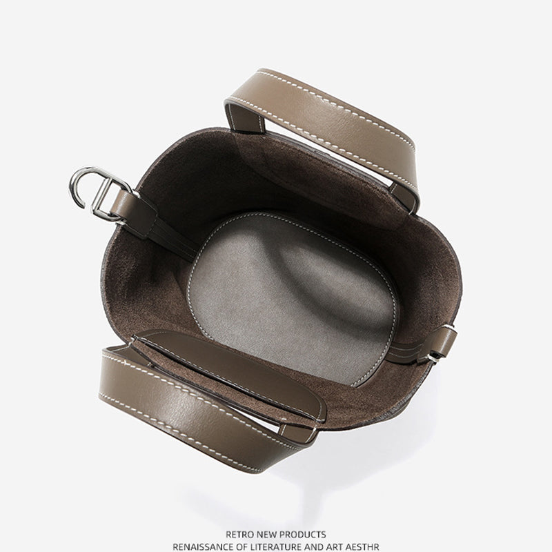 Top Grain Leather Pig Nose Mini Tote Bag Woman Bucket Bag
