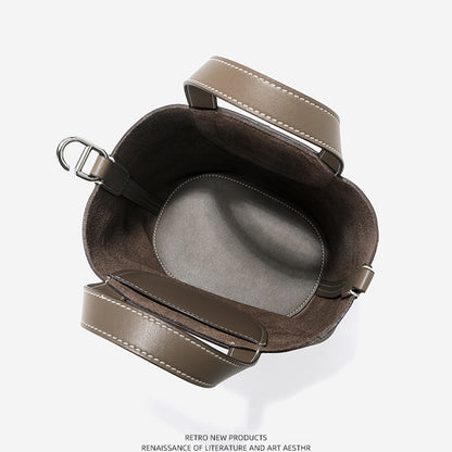 Top Grain Leather Pig Nose Mini Tote Bag Woman Bucket Bag