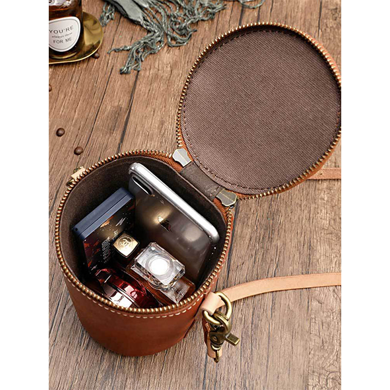 Retro Vegetable Tanned Leather Small Bucket Bags Genuine Leather Purses