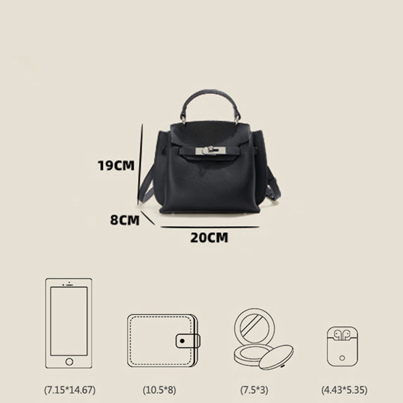 Minimalist Shoulder Bag Top Grain Leather Handbag in Silver Hardware