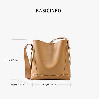 Minimalist Leather Bucket Bag - Large Capacity Commuter Shoulder Bag