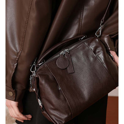 Vintage Cowhide Boston Bag | Luxury Leather Crossbody Satchel