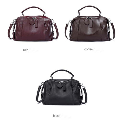 Vintage Cowhide Boston Bag | Luxury Leather Crossbody Satchel