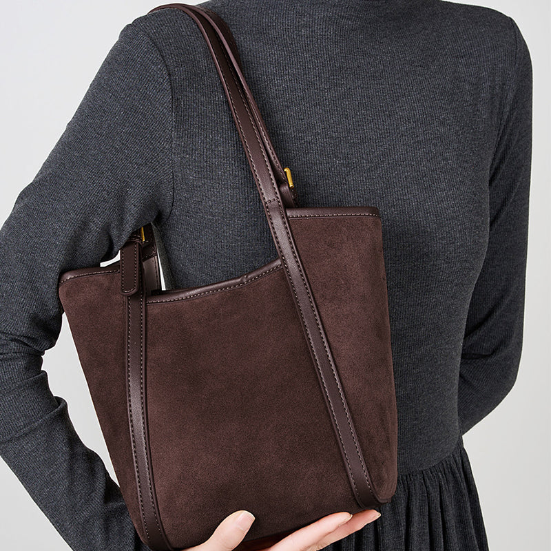 Vintage Suede Leather Tote | Large Capacity Commuter Bag