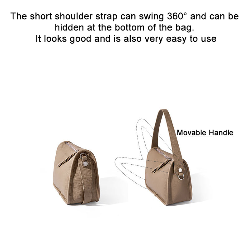 Top Grain Leather Handbag with Detachable and Adjustable Strap