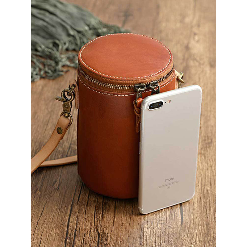 Retro Vegetable Tanned Leather Small Bucket Bags Genuine Leather Purses