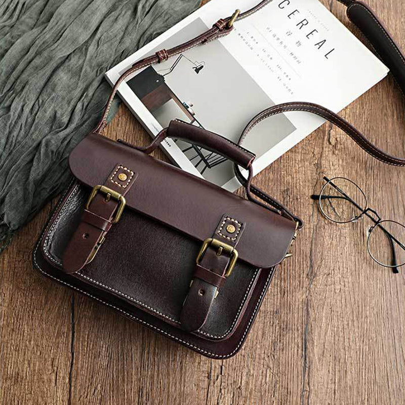 Vegetable Tanned Leather Unisex Messenger Bag